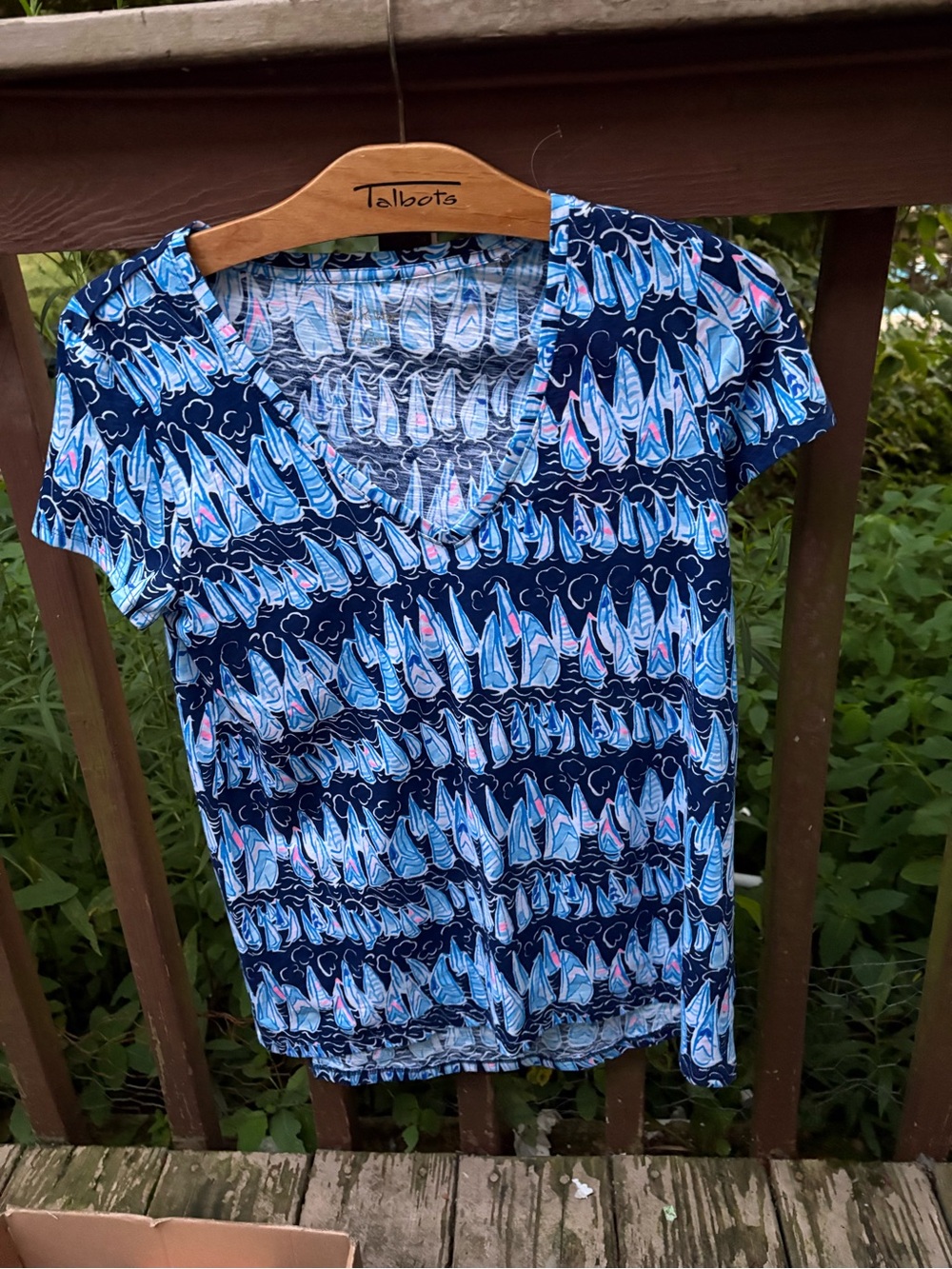 Lilly Pulitzer Etta V-Neck Top Low Tide Navy Sails And Stripes Size XS NWT